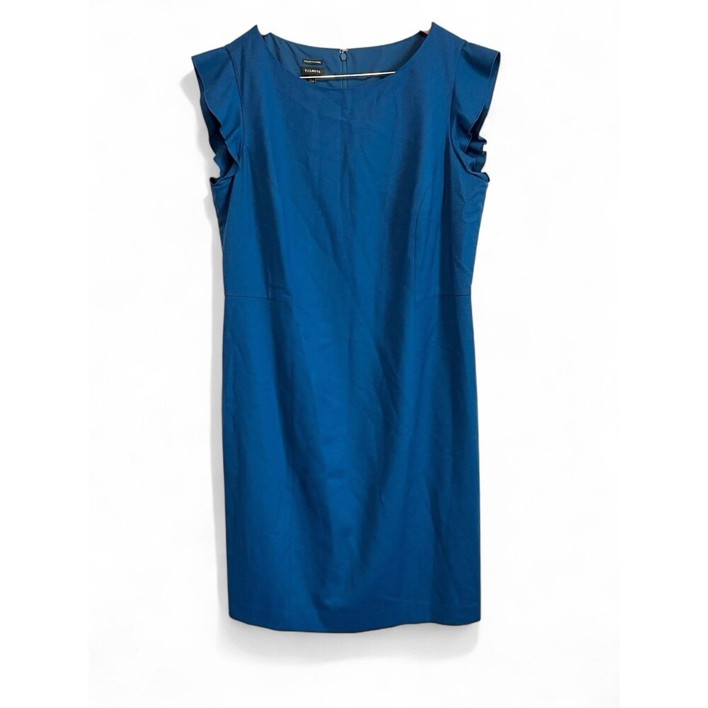 Talbots Women 16 Sheath Dress Italian Flannel Wool Flutter Sleeve Minimalist